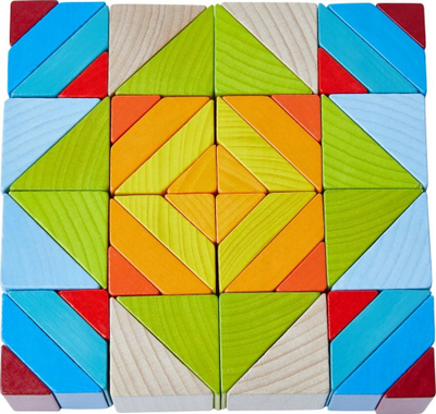 Lodër mozaik druri Haba 3D Building Blocks, 48 copa, puzzle gjeometrik, me ngjyra nga të gjitha