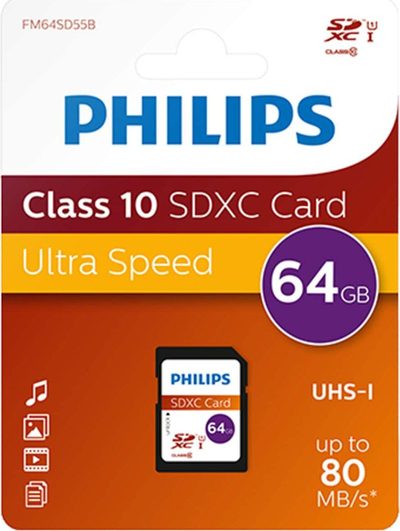 Kartë memorie Philips FM64SD55B/10 SDXC, 64GB, Class 10 UHS I V10