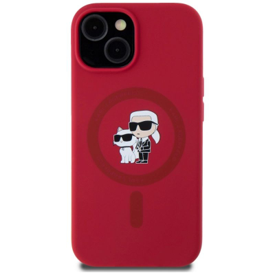 Заштита за телефон Karl Lagerfeld Karl &amp; Choupette за iPhone 15, силиконска, MagSafe, црвена