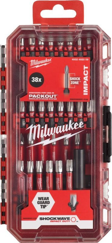 Set biti Milwaukee Shockwave Impact Duty, 38 copa, me kasetë plastike