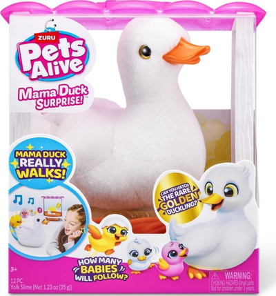 Lodër interaktive Zuru Pets Alive Mama Duck Surprise, me rosë mami që ecën, set me bebe dhe vezë surprizë, e bardhë