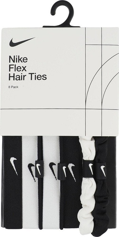 Llastikë flokësh Nike Flex Hair Ties N1011934127OS, set 8 copë, të bardhë dhe të zinj
