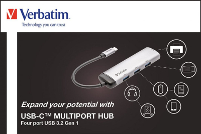 Hub USB C Verbatim Multiport, 4 porta USB 3.2 Gen 1, metalik