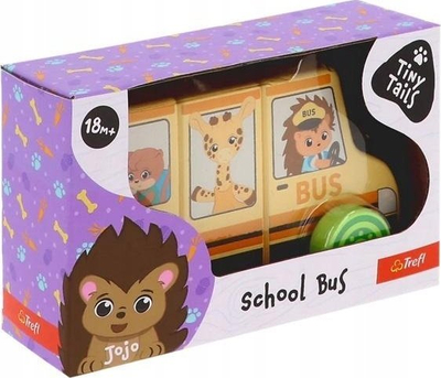 Lodër druri autobus shkolle Trefl Tiny Tails, magnetike, me rrota lëvizëse, shumëngjyrëshe