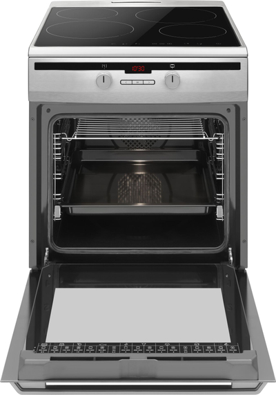Stofë elektrike Amica 6118IE2.376HTaDp Xx, me induksion 60 cm, furrë 77L, inox me të zezë