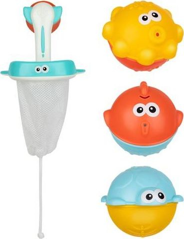 Lodra banjoje për kalamaj Bath Toys With Strainer, set me kosh me rrjetë dhe 3 toptha që notojnë, me ngjyra nga të gjitha