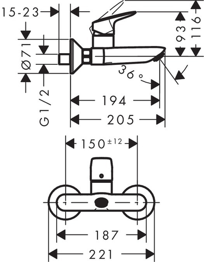 Славина за умивалник Hansgrohe Logis 71225000, ѕиден монтажен, хром