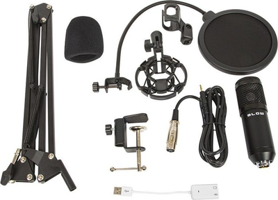 Mikrofon kondensator BLOW Studio, USB dhe Jack, me stand dhe pop filter, i zi