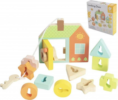 Lodër druri edukative TEDDIES Locking Door, sorter formash, 11 pjesë, shumëngjyrëshe