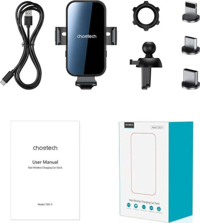Karikues makine pa tela ChoeTech, 15W, mbajtës automatik magnetik, i zi