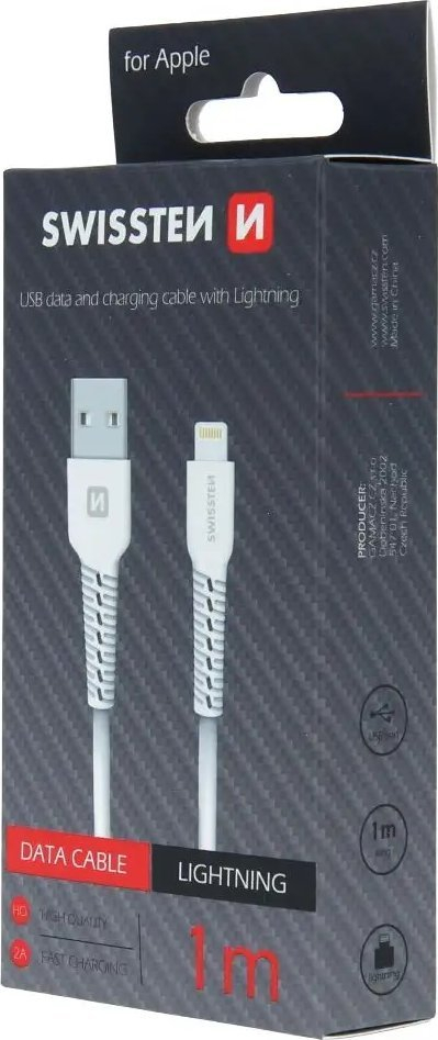 Kabllo Lightning Swissten 1m, USB 2.0, e bardhë