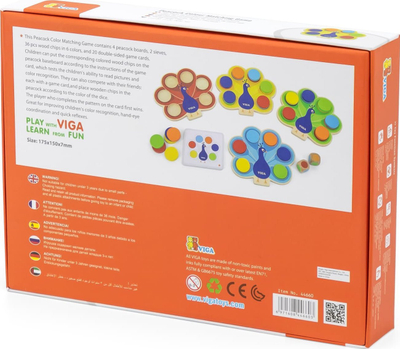 Loja druri edukative Viga Peacock Colour Matching, Montessori, 3+, shumëngjyrëshe