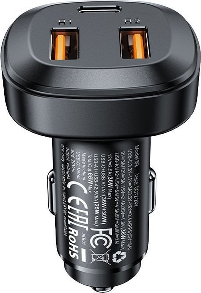 Полнач за автомобил Acefast B9, 66W, 2x USB A 1x USB C, црн