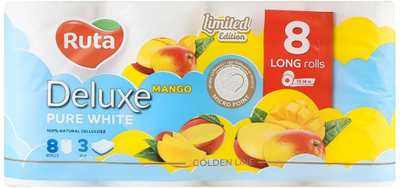 Letër tualeti Ruta Deluxe Mango, 3 shtresa, 8 role, me aromë mango