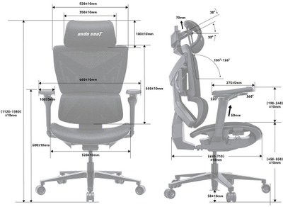 Karrige zyre ergonomike Anda Seat X-Air Pro Mesh, me shpinore rrjete, e zezë
