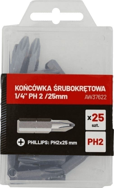 Set bitash për vida, 1/4", PH 2, 25mm, 25 copë (AW37622)