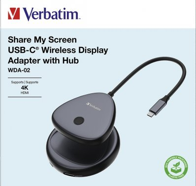 Adapter wireless për ekran Verbatim Share My Screen, USB C, 4K, i zi