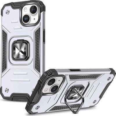 Kapak telefoni Wozinsky Ring Armor për iPhone 15 Pro Max, me unazë mbajtëse, rri me magnet, ngjyrë argjendi