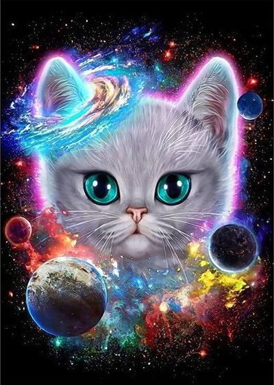Set mozaik me diamant Norimpex Cosmic Cat, tablo për mur, punim kreativ