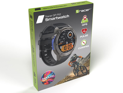 Smartwatch Tracer GP-Fit2, 1.43", rezistent ndaj ujit, dy rripa, i zi dhe blu navy