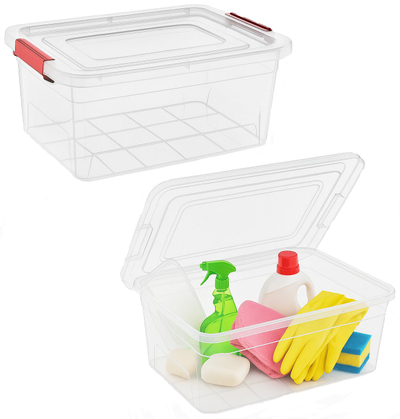 Kuti ruajtëse Smartbox 15L, 42x28x18cm, transparente, me kapak të kuq