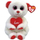 Arush pellushi Ty Beanie Bellies Desi Valentines Bear, 15 cm, e bardhë me të kuqe