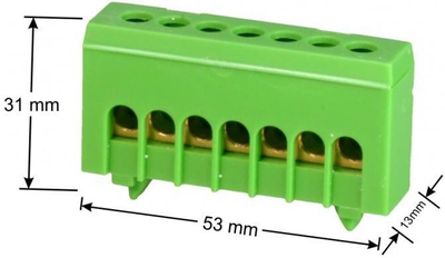 Изолирана клема за шина K7, 7x16mm2, зелена