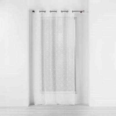 Perde e hollë transparente me unaza Olympia, 140x240cm, voile me qëndisje, e bardhë
