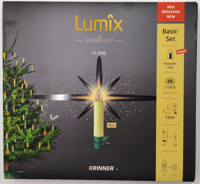 Drita LED për bredh Krinner Lumix SuperLight Flame, 12 copë, me telekomandë, krem