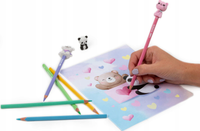 Set shkollor KIDEA Plushies, 9 copë, lapsa dhe goma, shumëngjyrësh