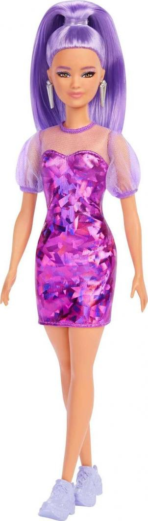 Kukull Barbie Fashionistas Petite, flokë të gjatë lejla, fustan lejla metalik