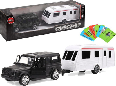 Set lodrash LeanToys xhip me rimorkio kampingu, mekanizëm me tërheqje, pjesë metalike, i zi