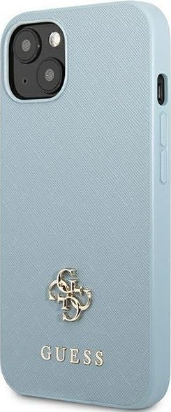 Mbulesë telefoni Guess Saffiano 4G Metal Logo për iPhone 13, hardcase, blu