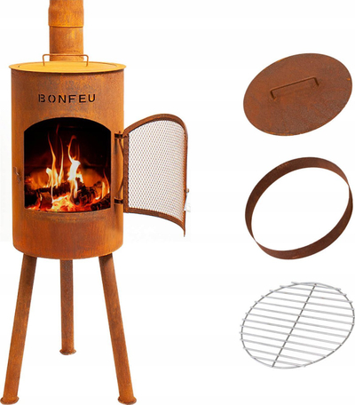 Oxhak kopshti BonFeu Bongiano SP 3001R, çelik Corten rusty, me grill, ngjyrë kafe e ndryshkur
