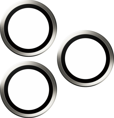 Mbrojtës lente PanzerGlass Hoops, për iPhone 15 Pro Pro Max, set unaza xhami, kornizë titanium e bardhë