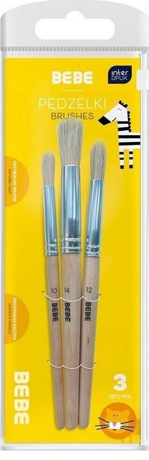 Set furça shkolle Interdruk Wooden Brushes, 3 copë, dorezë druri