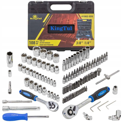 Set veglash KingTul, 108 pjesë, 1/4" 3/8", me kuti plastike