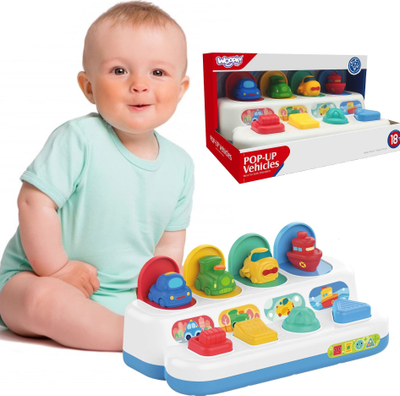 Lodër edukative WOOPIE BABY Pop-Up Vehicles, panel me butona që dalin, 18m+, me ngjyra të shumta