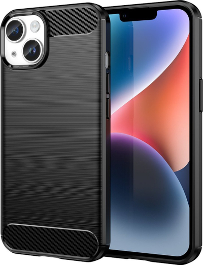 Këllëf telefoni për iPhone 14 Plus, karbon, TPU i butë, antishok, i zi
