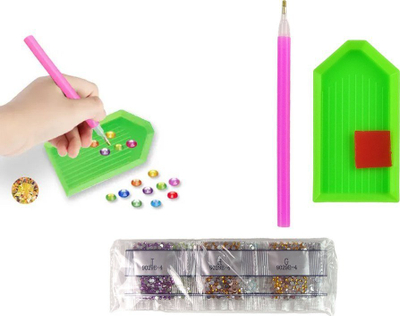 Set ngjitës mozaik LeanToys Diamond Embroidery Dinosaurs, kreativ për fëmijë, shumëngjyrësh