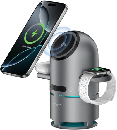 Безжичен полнач 4smarts ChargeBot Sound 3 во 1, 15W, со звучник, сива Space Gray