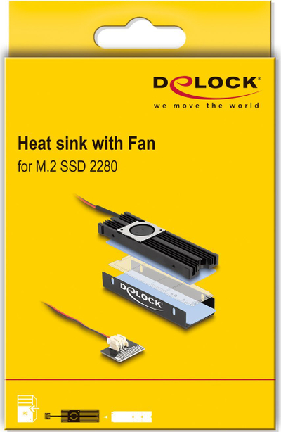 Ладилник за SSD DeLOCK Heat Sink, за M.2 2280, со вентилатор, црн