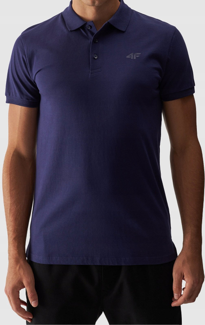 Bluzë polo për burra 4F, me mëngë të shkurtra, pambuk, blu e errët navy, XL