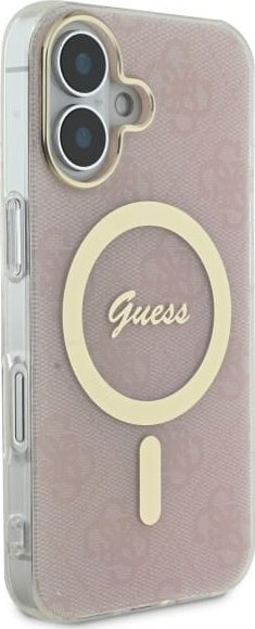 Mbrojtëse telefoni Guess GUHMP16SH4STP për iPhone 16 6.1", kapak i fortë IML 4G, MagSafe, rozë