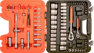 Set çelësash tub Bahco S800, 77 copa, 1/4" dhe 1/2", portokalli