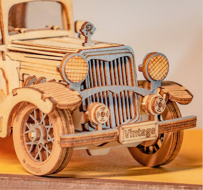 Puzzle druri Robotime Rolife ROETG504, makinë vintage 3D, model klasik, ngjyrë druri natyrale