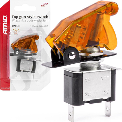 Осветлен прекинувач AMiO Top Gun, 12V 24V, 20A, портокалов