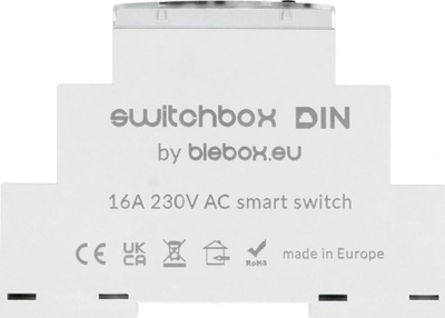 Ndërprerës inteligjent Wi Fi BleBox SWITCHBOX DIN, montim në shinë DIN, 230V AC, gri