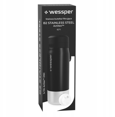 Shishe me filtër Wessper B2 Actitex Stainless Steel, 0.7L, çelik inox, e zezë