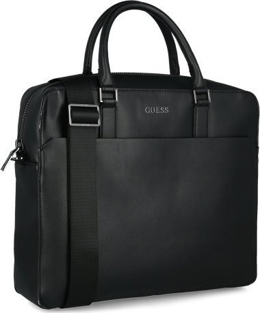 Çantë biznesi Guess Scala, 15.6", lëkurë eco dhe tekstil, e zezë